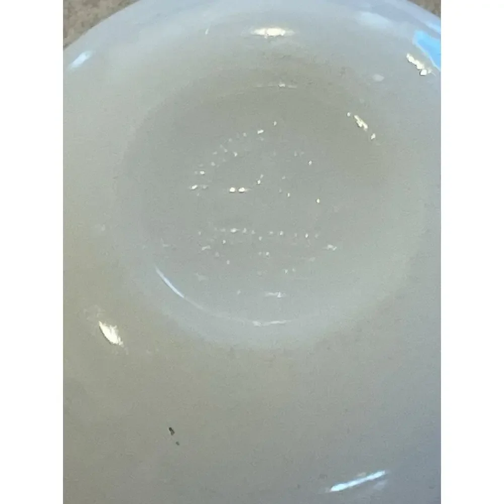 Vintage White Glass Bowls Set of 6 - 1 Green Floral + 5 Plain - Pyrex